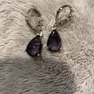 Amethyst stone small dangle earring set in silver.